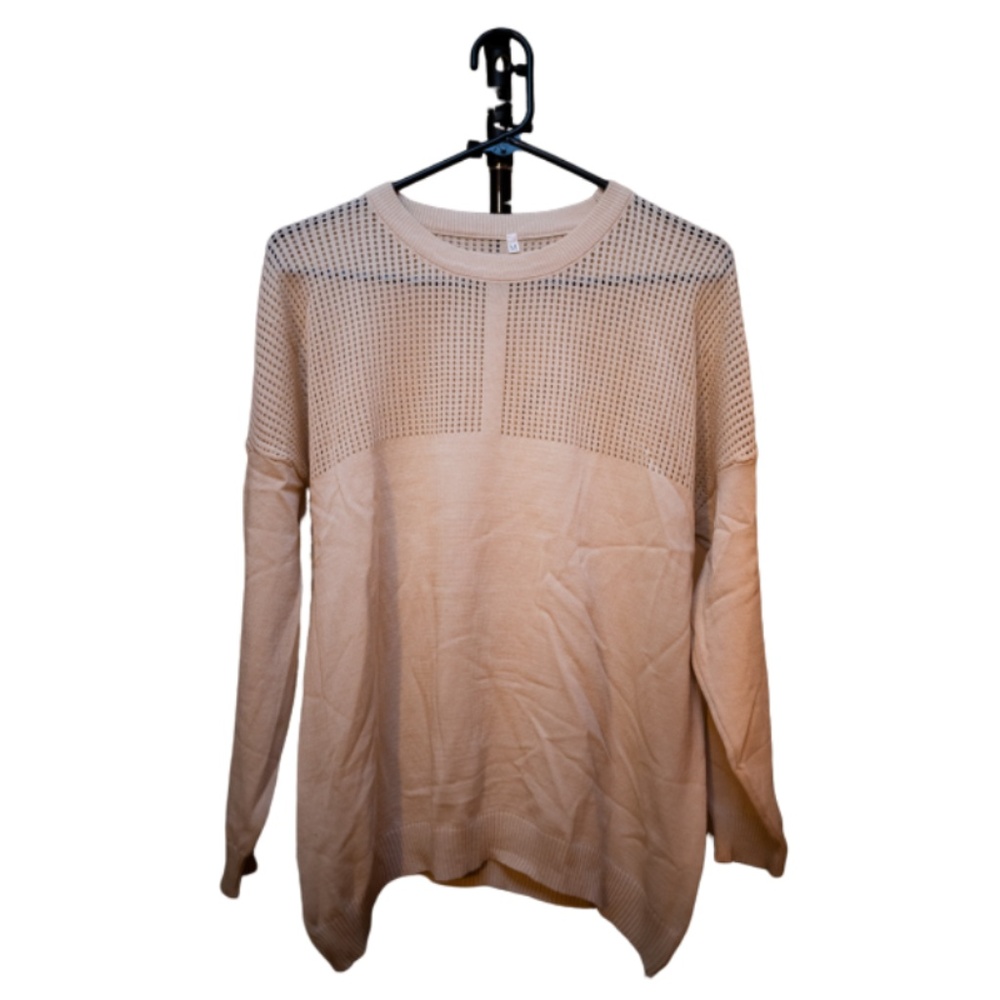 Tan Mesh Scoop Neck Pullover Sweater M